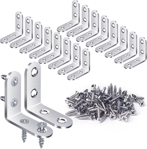 FATLODA 18PCS L Bracket & Corner Brace, Stainless Steel Right Angle Brackets for