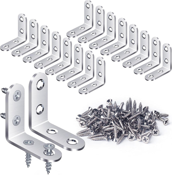 FATLODA 18PCS L Bracket & Corner Brace, Stainless Steel Right Angle Brackets for