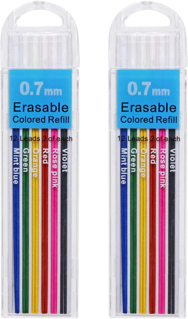 Tupalizy Erasable Colored Leads for Drawing, Sketching, Writing, Adult Coloring Mechanical Pencil Refill - 0.7mm, 6