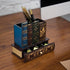 Decorative Desk Organizer Caddy, Antique Library Books Design, Pencil and Pen Holder with Bottom Storage Drawer