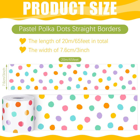 Zonon 65 Feet Bulletin Board Border Decorative Straight Wavy Rolled Border Trim Borders Classroom Back to School Decor(Pastel Polka Dots) by Zonon