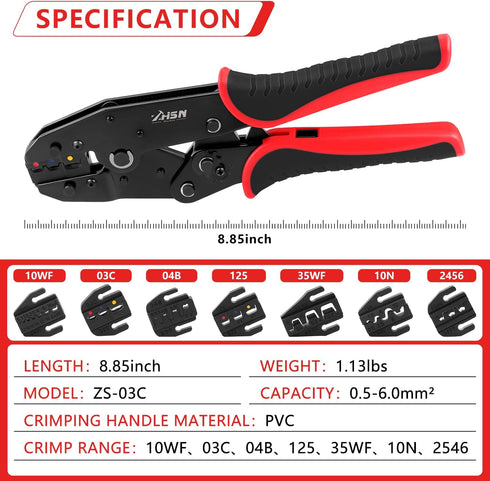 Zhushan 8PCS Wire Crimping Tool Set - Ratcheting Crimper Kit with Interchangeable Dies for Heat Shrink Connectors,