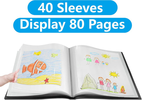 Presentation Book 40 Clear Pockets, Sleeves Protectors Art Portfolio for Artwork, Report Sheet, Letter (8.5x11.5inch)
