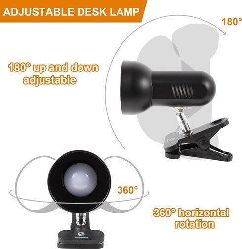 RONG&LAN LED Metal Clip On Light, 360 Adjustable Clamp Reading Light for Desk, Eye-Friendly Book Night Light for Dorm