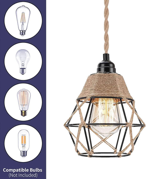 EcoGehen Bulb Vintage Boho Lamp Shades Rustic Industrial Woven Pendant Light Wall Sconces Lampshade Metal Guard Cage