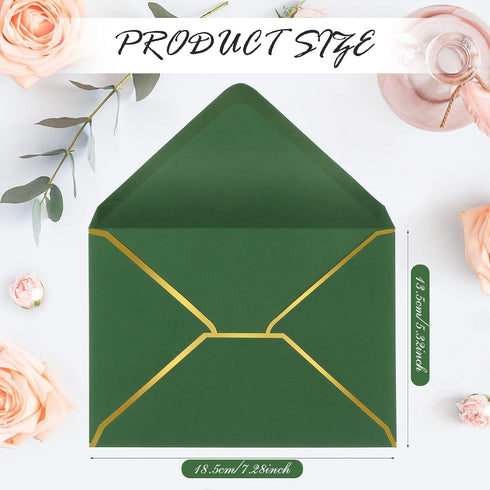 Teling 100 Pack A7 V Flap Envelope Invitations, 5 x 7 Fancy Envelopes with Gold Border for Bridal Shower Wedding
