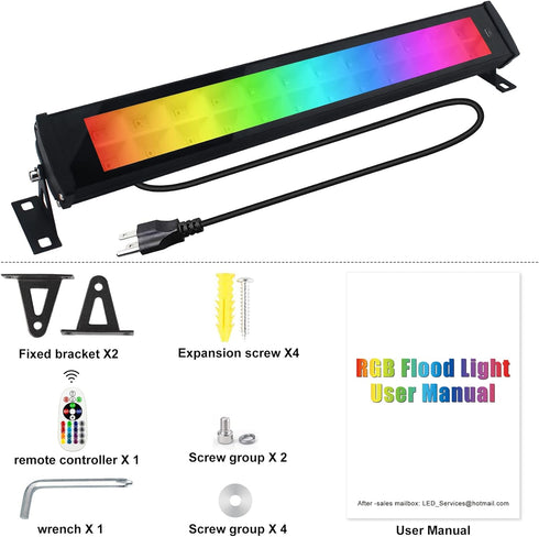 50W IP66 Dimmable RGB Wall Washer Light, RGB Light Bar LED Smart Wall Lights with Remote Control Waterproof LED Flood
