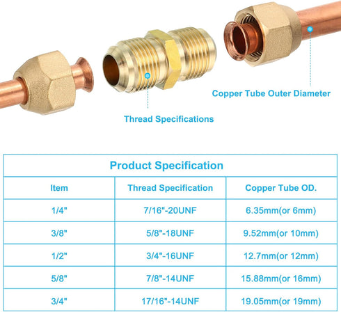 PATIKIL Pipe Extension Joint Connector Set | 2Pcs Free Welding AC Copper Pipe Coupling Adapter Fittings for