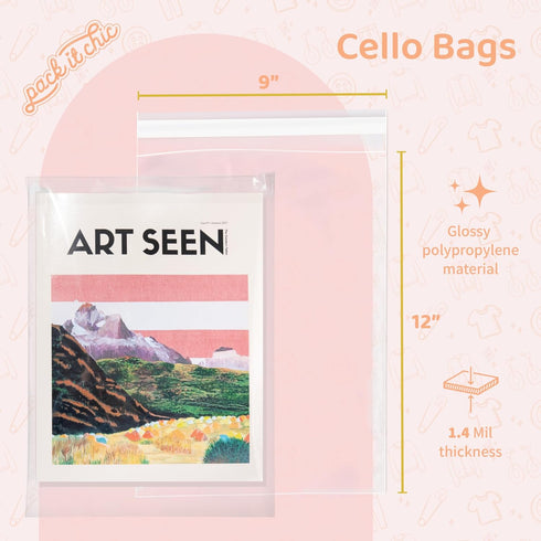 Pack It Chic - 200 Pack Clear Resealable Cello Poly Bags, 9” x 12”, Fits A4, Letter Sized Documents