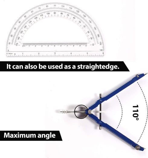 Professional Precision Compass Set - Metal Spring Bow Compass with Protractor, Pencil Leads for Geometry, Drafting