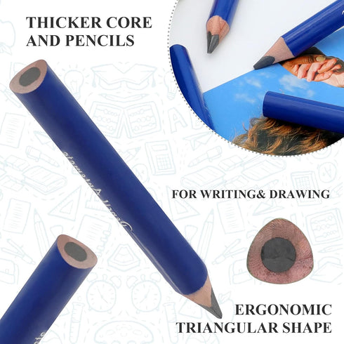 Suitable for 2-6 Years Old, Short Triangle Grip Thick Pencil, 8 Mini Wooden Pencils (Dark Blue, 5mm Thick Core)