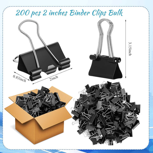 Jetec 200 Pcs Extra Large Binder Clips, 2 Inch Metal Paper Clips for Office Supplies