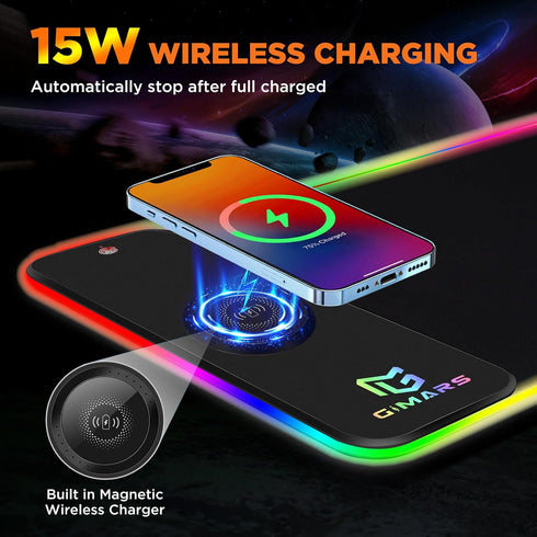 Gimars RGB Gaming Mouse Pad - 15W Wireless Charging Mousepad with 10 Light Modes, Large Non-Slip Surface