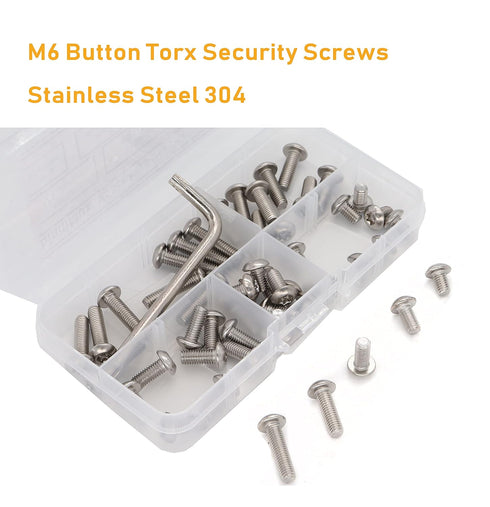 binifiMux 50pcs M6 Pan Head Torx Security Screws - Hex Nuts Assortment Kit with T30 Wrench, 304 Stainless Steel