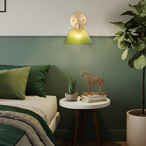Hardwired Wall Sconce Light, Vintage Wall Sconce with Switch, Gold Wall Light Fixture with Gradient Green Glass