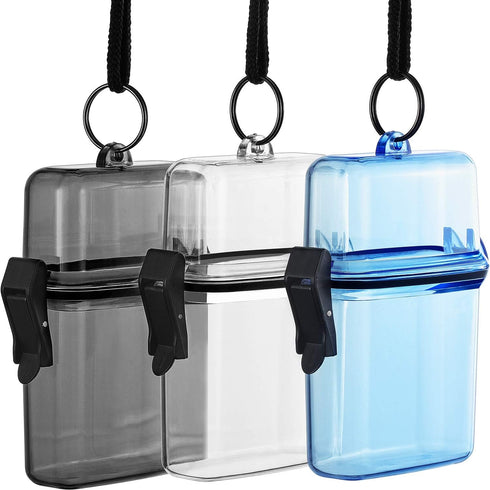 Outus 3 Pieces Waterproof Case ID Card Holder, Floating Sports Case Locker with Hanging Ring and Rope (Clear Gray Blue,