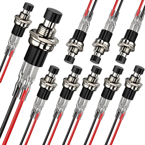 Momentary Push Button Switch, 1A 250V AC SPST Mini Switches with Wire, Normal Closed Black Cap - 10pcs