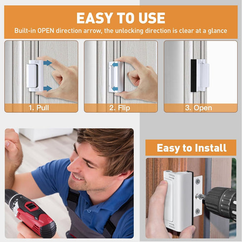 3-Pack 800 lbs, Home Security Door Reinforcement Lock, Upgraded White Front Door Locks for Kids Safety Withstand