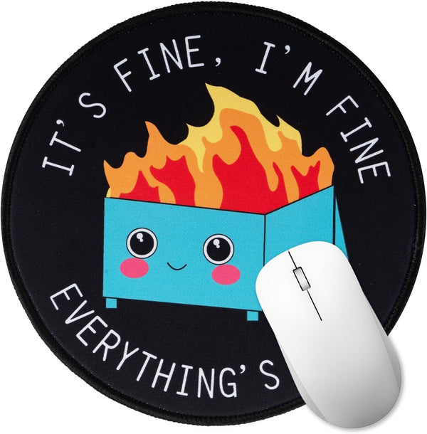 Tongyanat Dumpster on Fire Round Mouse Pad, Black Cute Funny Mousepad for Laptop