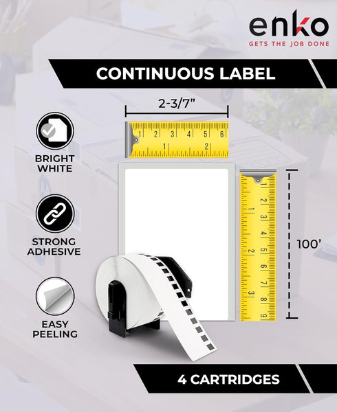 enKo Compatible DK-2205 Continuous Paper Labels (2.4 Inch x 100 Feet) for Brother QL Printers