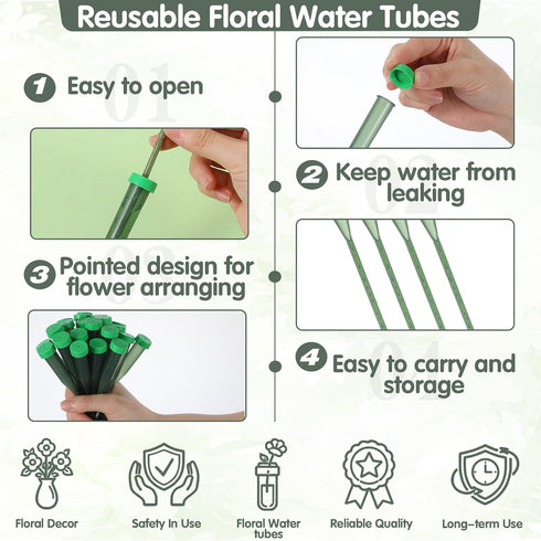 Grevosea 30 5.71 Inch PCS Floral Water Tubes for Flowers, Green Floral Water Tubes, Flower Stem Vials with Caps Plastic