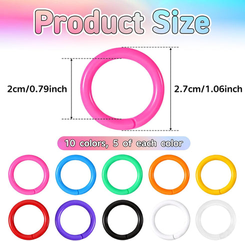 SULIKJHUI 50 0.79 Inch 10 Loose Leaf Binder Rings, Pcs Plastic Rings for Books, Notebooks, Flash Cards & Index Cards