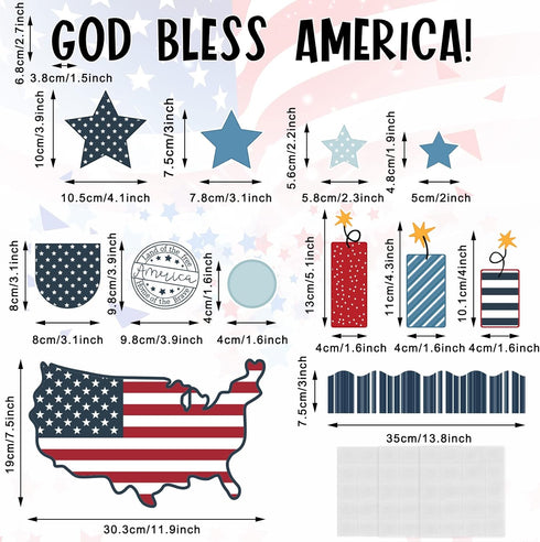 Whaline 82Pcs Patriotic Classroom Bulletin Board Decoration Kit God Bless America Bulletin Board Set American Land Star Cutouts with Glue Points for 4th of July Classroom School Office Home Decor