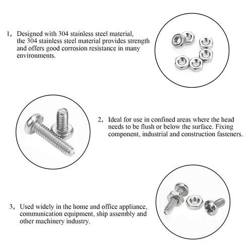 DYWISHKEY 310 Pieces M2 Stainless Steel Phillips Pan Head Cap Bolts Screws Nuts Kit