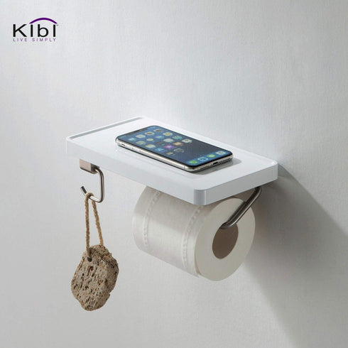 KBA1207) KIBI Deco Single Roll Toilet Paper Holder with Shelf for Bathroom, Wall Mounted Paper Towel Hanger with Phone