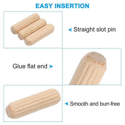 PATIKIL 1/4 Wooden Dowel Pins, 200 Pcs M6x20mm Hardwood Pegs for Crafts, Furniture, Door Art