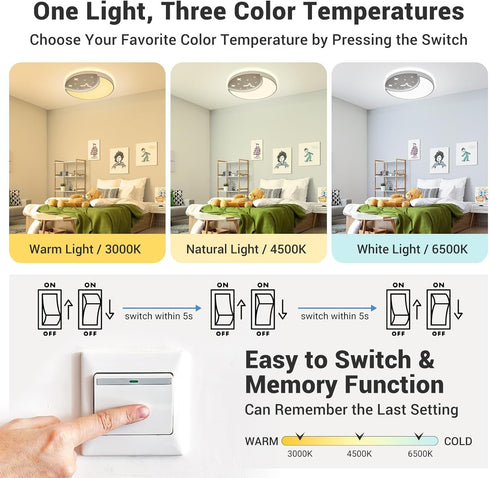 FAYOTAT 12 Inch 3 Dimmable Flush Mount Ceiling Light, Moon & Star Kids Bedroom Ceiling Lights, Color Temperature