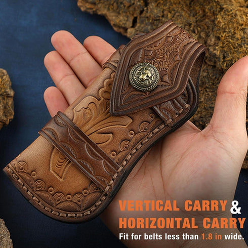 Omesio 5" Horizontal Pocket Knife Sheath for Belt, EDC Organizer Leather Sheaths