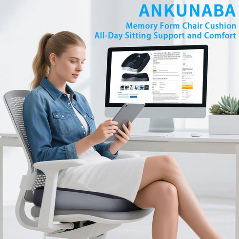ANKUNABA Tailbone Seat Cushions for Office Chairs, Large Memory Foam Desk Chair Cushion for Coccyx Sciatica Back Pain