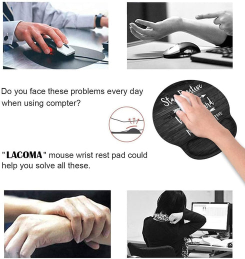 Ergonomic Wrist Mouse Pad with Cup Coaster, Inspirational Quote Art on Rustic Wood, Non-Slip PU Base for Home Office