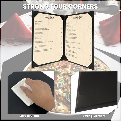 IVWNNN 8.5'' 11'' 6 Pack x Menu Covers Black PU Leather Menu Holders Book Style with Angled Corners Double View Menu