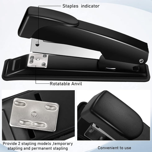 Thenshop 12 Pcs Desk Staplers Tape Dispensers Sets, Black Staplers with Standard Staples and White Tape Holder