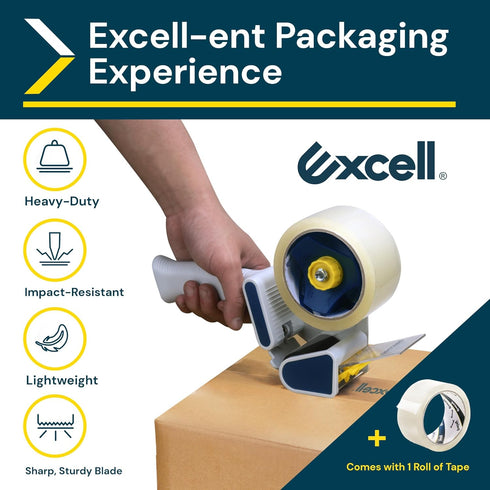 Excell Safeguard Packing Tape Dispenser - 2" Wide with Retractable Blade Cover, Ideal for Shipping and Sealing