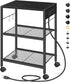 HOOBRO Industrial Printer Stand, 3-Tier Mobile Printer Table with Power Outlets and USB Ports, Black BB22UPS01, for