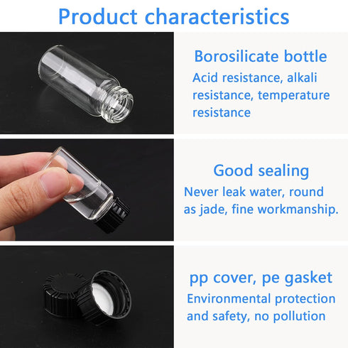 45Pcs Glass Lab Sample Vials, 10ml Transparent Liquid Sampling Bottles with 10 Funnels