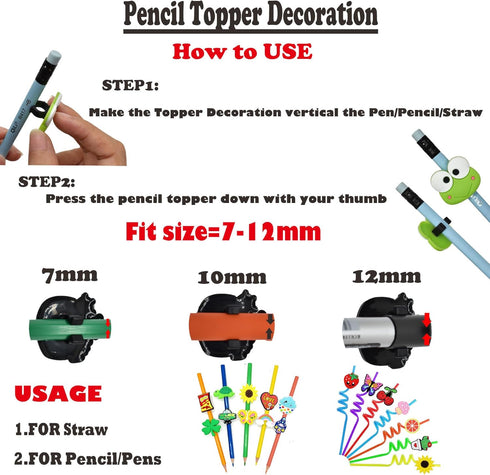 YEALQU 100PCS Random Pencil Topper Decorations, Cute PVC Pencil Accessories for Students