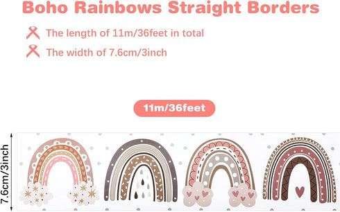 Zonon Rainbows Bulletin Board Border, 36 ft Boho Rolled Border Trim for Classroom Decor, Bulletin Board Walls