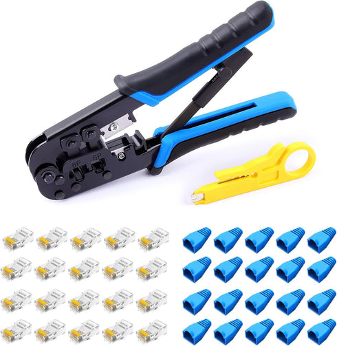 Delgada RJ45 Ethernet Crimping Tool Kit - 4in1 Professional Cutter Stripper for RJ-11, RJ-12, RJ-45 with 20pcs Cat5e