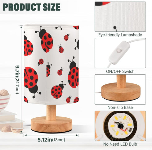 Qilmy Ladybug Bedside Table Lamp with LED Light Included, Button Switch Control for Bedroom Nightstand Lamp with USB