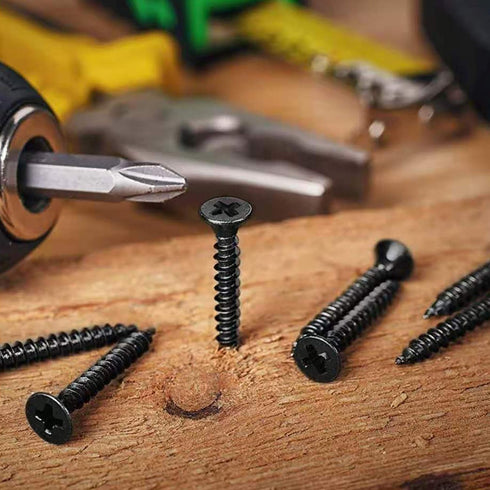 #7 x 2" Wood Screw - 100PCS Black Phosphate Coated Stainless Flat Truss Head Fast Self Tapping Screws
