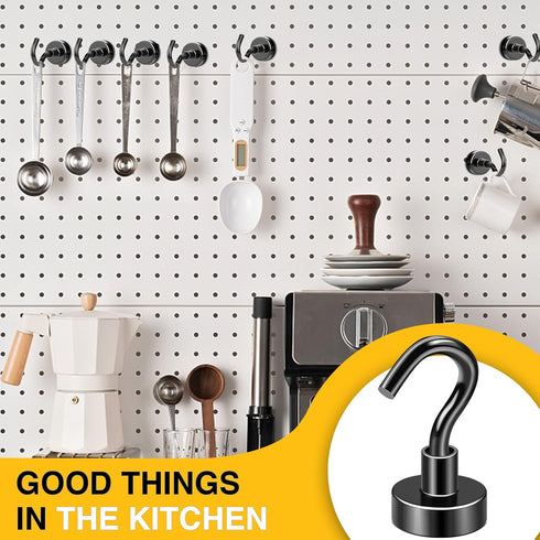 DIYMAG Magnetic Hooks for Hanging | 30lbs Heavy Duty Strong Magnets for Classroom Beach Kitchen Grills (10 Pack Black)