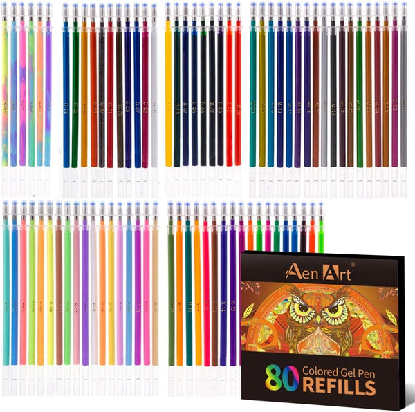 Aen Art Gel Pens Refills for Adult Coloring Books, 80 Unique Colors,