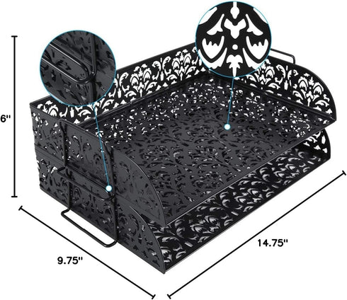 EasyPAG Stackable Letter Tray Organizer - 2 Tiers, A4 Paper Sorter, Mesh File Paper Tray, Black