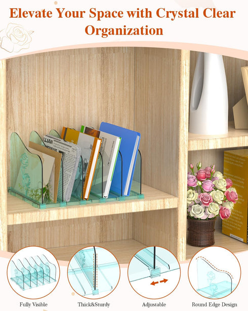 Adjustable Rose File Organizer for Desk, Vertical File Folder Holders for Magazines, Upright Desktop Binder Organizer