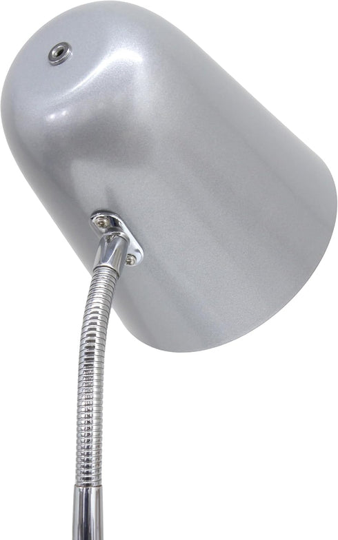 LD1075-SLV 15.28" Simple Designs Sleek Essentials Minimalist Metal Desk Task Lamp, for Office, Desk, Nightstand, Dorm