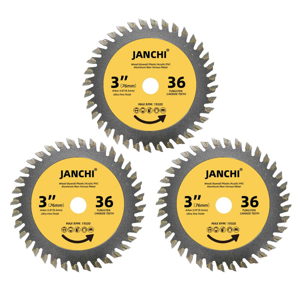3PACK 3-Inch 36T TCT Circular Saw Blade, Compatible with Bosch, Ridgid, Ryobi, Milwaukee, Dewalt Cut-Off Saws